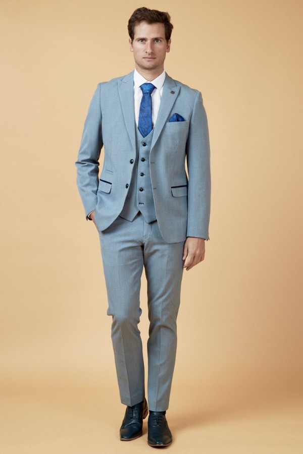 Marc Darcy Bromley Sky Blue Check 3 Piece Suit