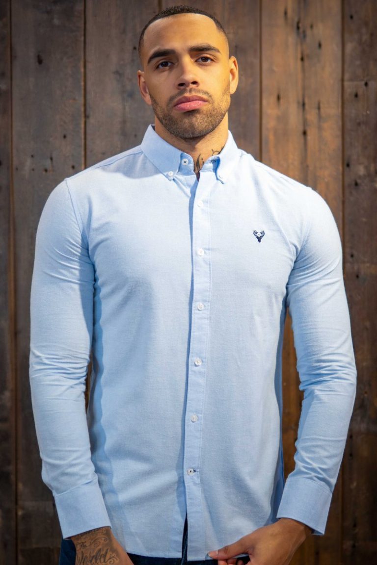 Scott Ellis Sky Blue Long Sleeve Oxford Shirt | Tailored Fit Shirt