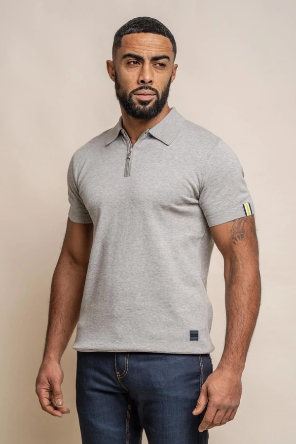 Cavani Dino Short Sleeve Knit Polo | Grey